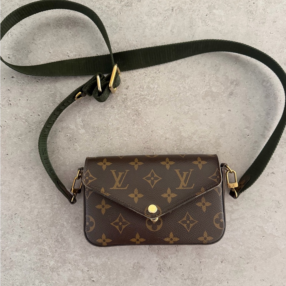 Louis Vuitton Monogram Crossbody Bag with Green Strap